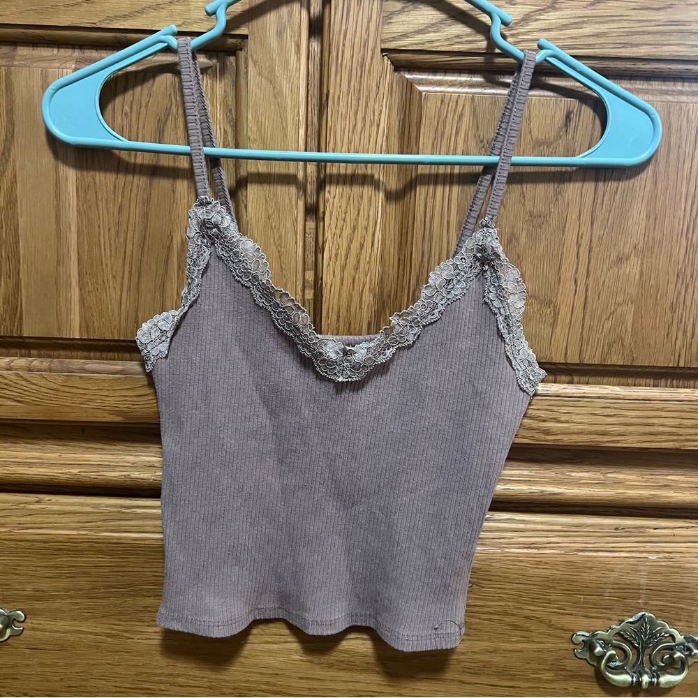 Garage Lace Trim Ribbed Camisole - Brown